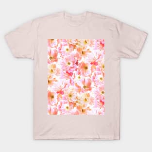 Abstracted Full Blown Roses in Candy Pink and Cream T-Shirt